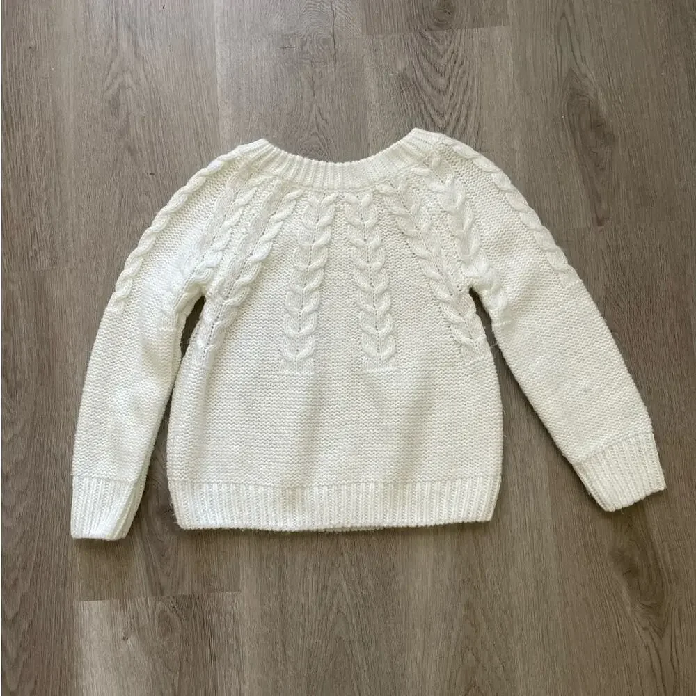 Copper Key Girls Sweater M White Crew Neck Long Sleeve Pullover Open‎ Cable Knit